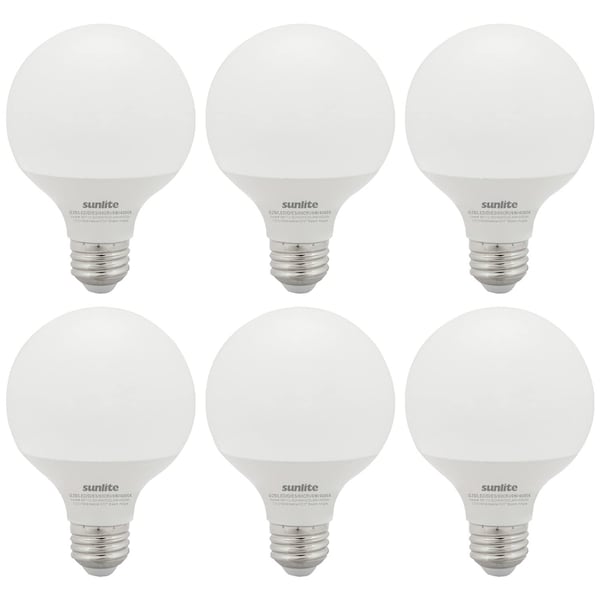 Sunlite LED G25 6W 60W Equiv E26 Base 520 Lumen Dimmable Frost Energy Star Globe Light Bulbs, 3000K, 6PK 41819-NS - main